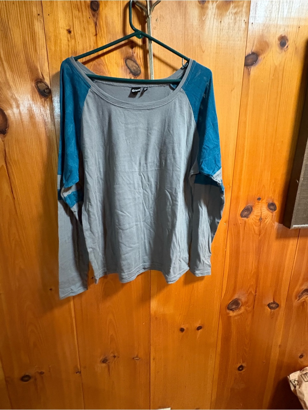 Cruel Girl Gray Scoop Neck Raglan Top with Teal Sleeves